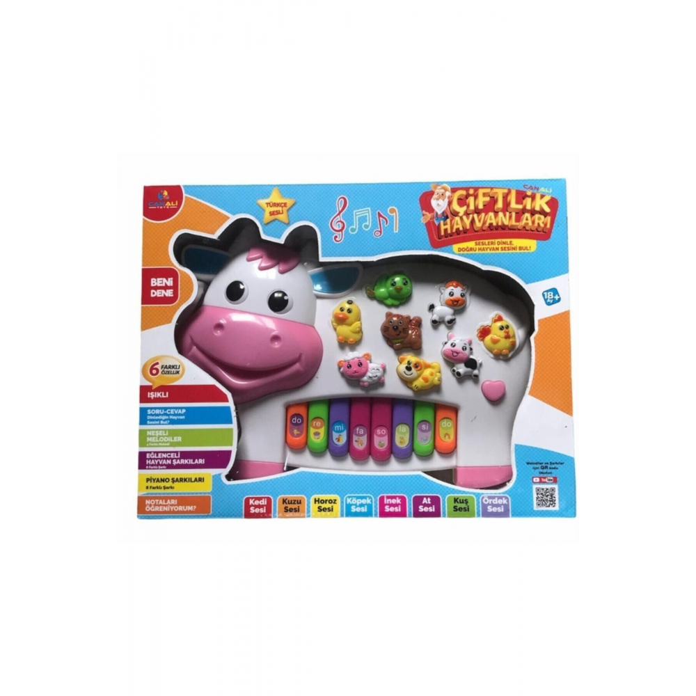 Pilli Işıklı Şarkılı Soru Cevaplı Türkçe Hayvan Sesli Çiftlik Hayvanlı Inek Piyano 3278