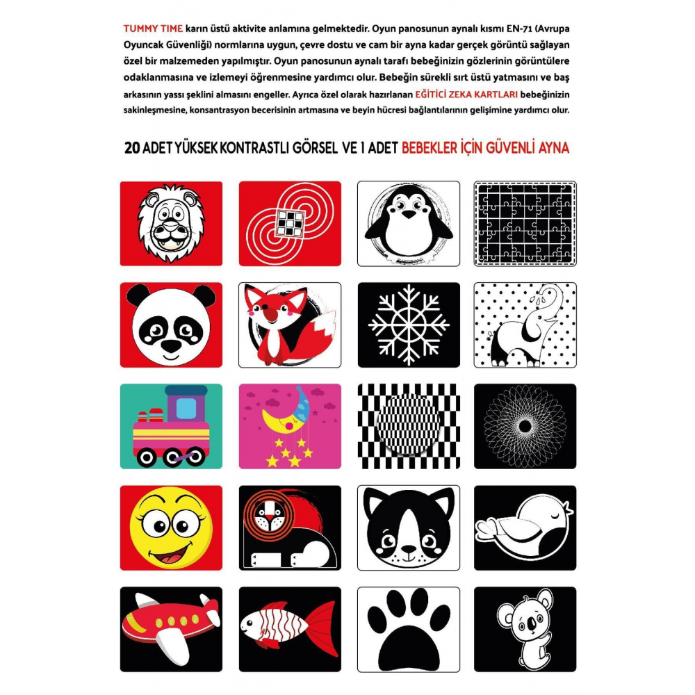 Tummy Tıme Aynalı Ilk Zeka Kartları+güvenli Bebek Aynası - Eğitici Kartlar