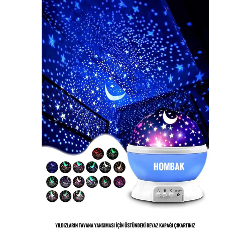 Gece Lambası Tavana Işık Yansıtan Dönen Yıldız Ay Projeksiyon Çocuk ve Genç Odası Lamba Işık Küresi