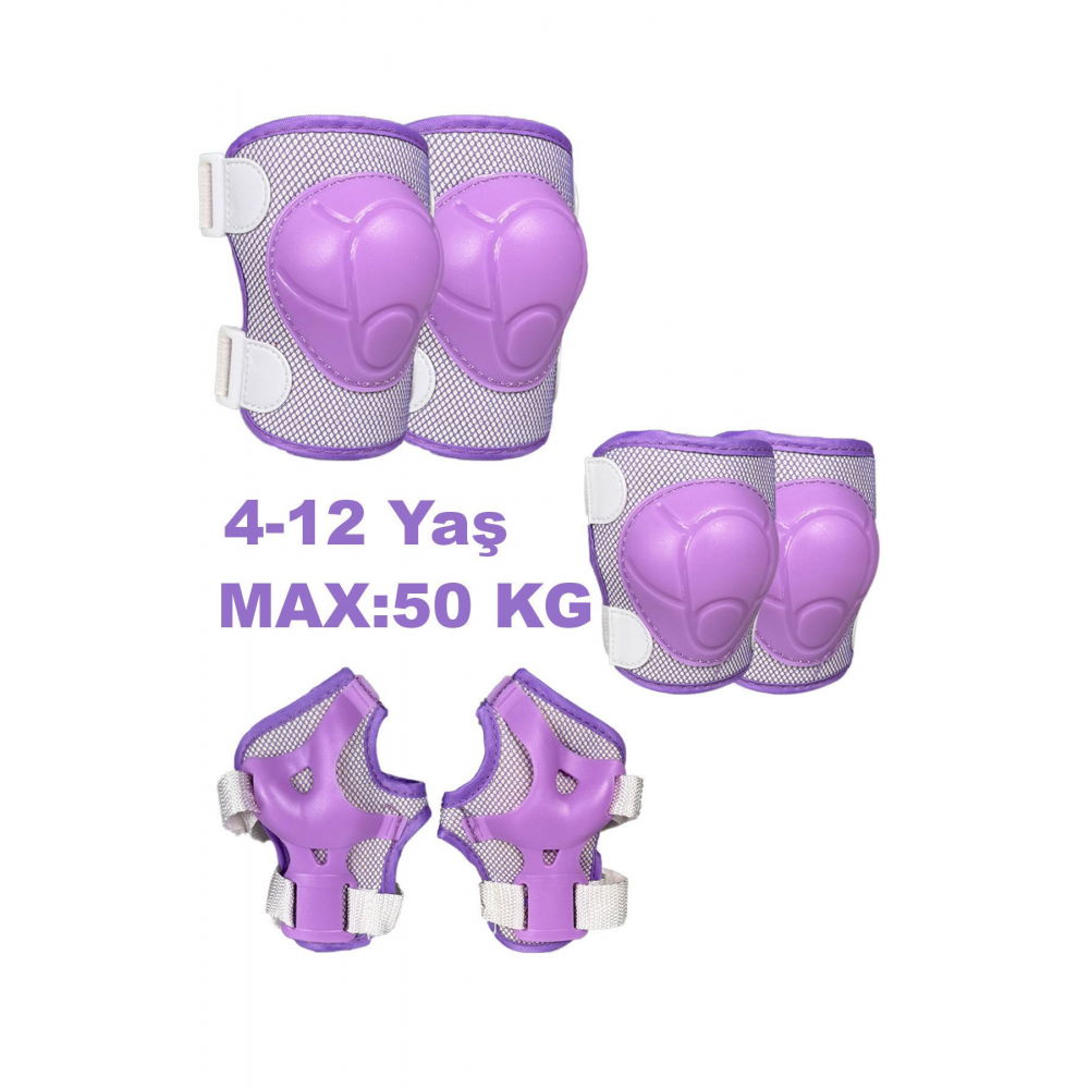Lila Kız Çocuk Koruyucu Donanım Seti Kaykay Bisiklet Scooter Paten için Dizlik Dirseklik Ellik Korum