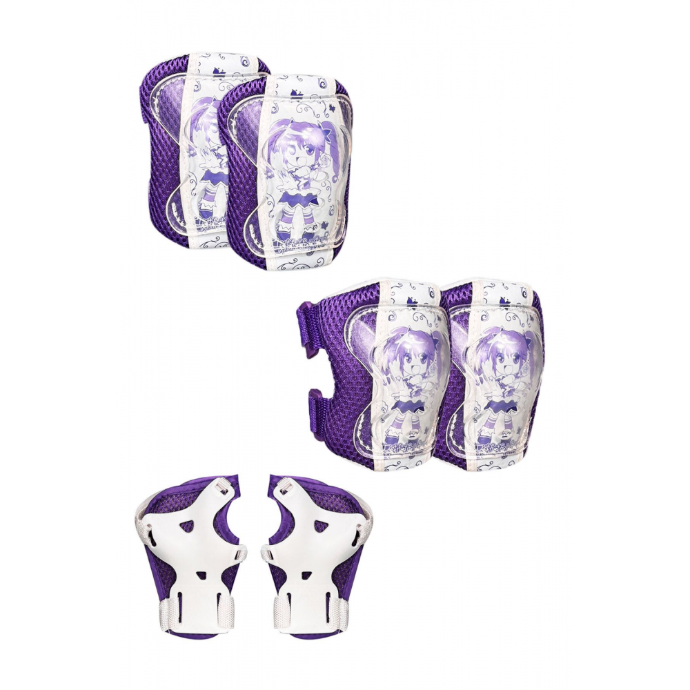 Mor Karakterli Kız Çocuk Koruyucu Donanım Seti Kaykay Bisiklet Scooter Paten için Dizlik Dirseklik E