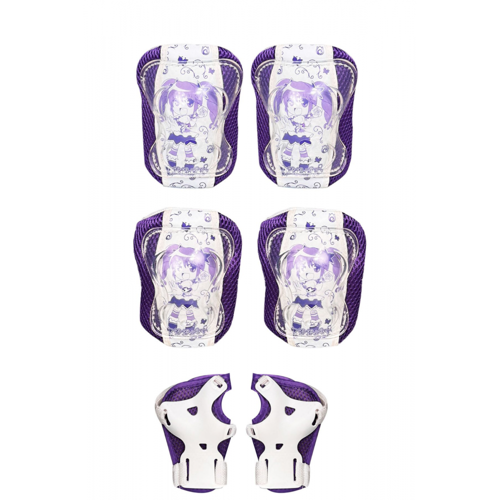Mor Karakterli Kız Çocuk Koruyucu Donanım Seti Kaykay Bisiklet Scooter Paten için Dizlik Dirseklik E
