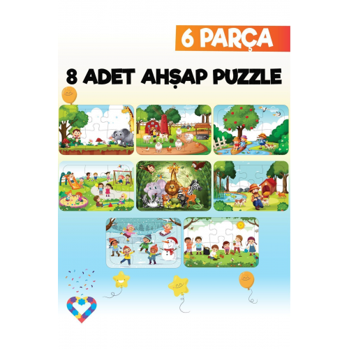 Ahşap Çocuk Puzzle 6 Parça 8 Adet