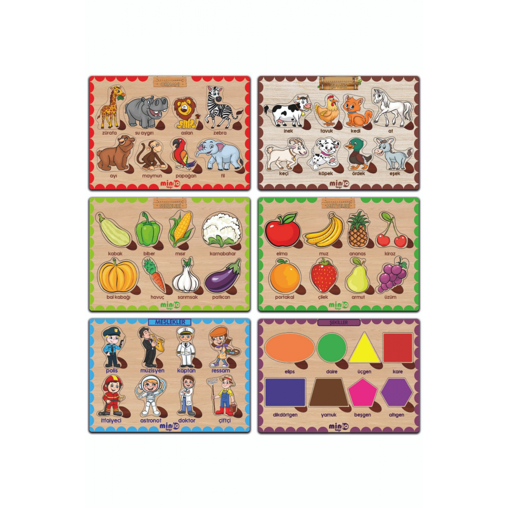 Ahşap Türkçe 6’lı Mega Set Eğitici Öğretici Yapboz