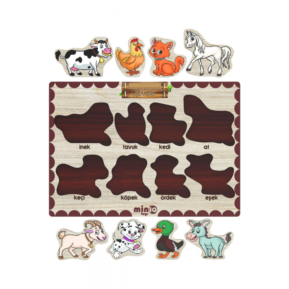 Ahşap Türkçe Ciftlik Hayv.+meyveler-sekiller-sayilar 4’lü Set Eğitici-öğretici Yapboz