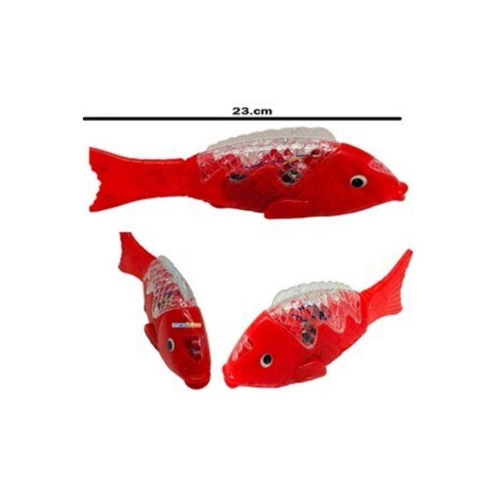 Kırmızı Balık Şarkılı Müzikli Işıklı Sesli Yürüyen Balık 23 Cm Pilli Oyuncak Balık Canbays