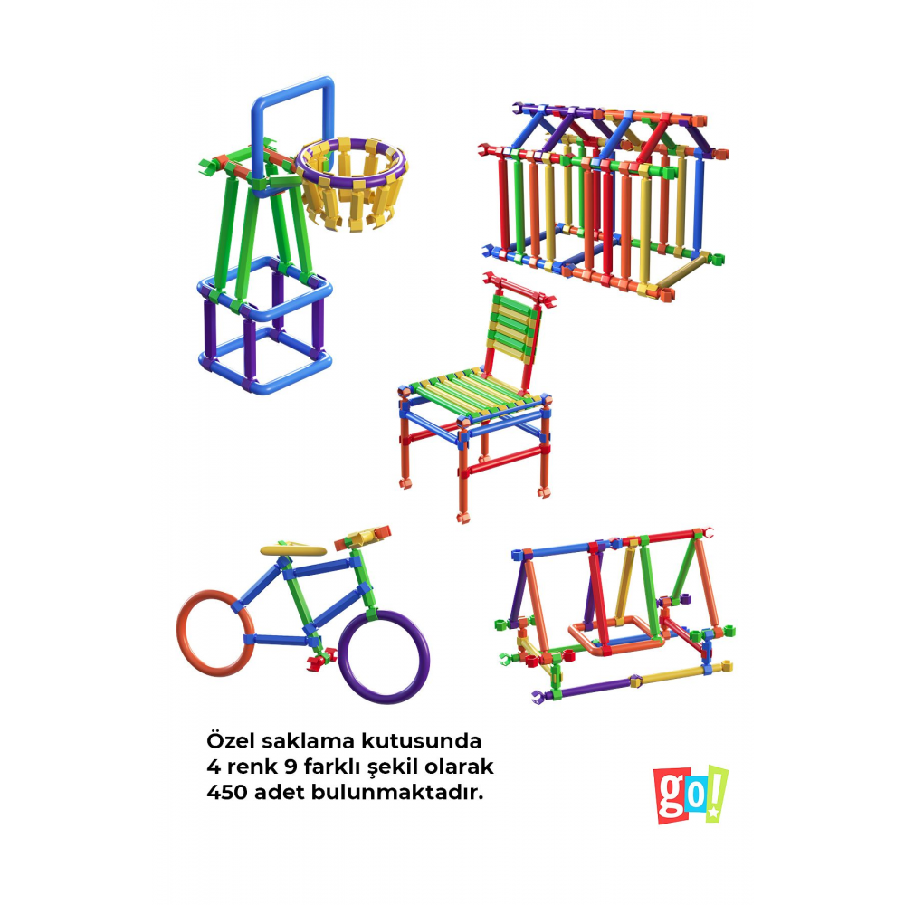 Geometrik Tasarım Çubukları 450 Adet Zeka Geliştirici Tasarım Eğitici Oyuncak Geometrik Çubuklar