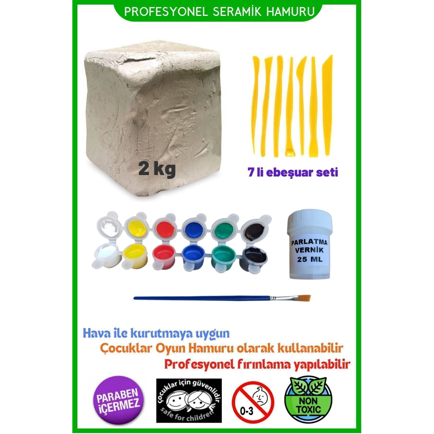 2 kg Seramik Hamuru Seti, Kil Çamuru ebeşuar, oyun hamuru seti, havayla kuruyan kil çamur seramik