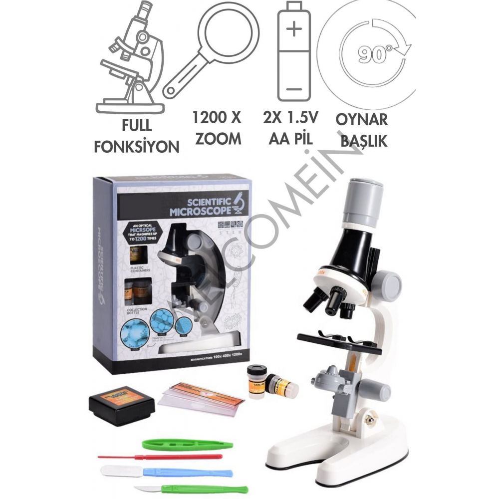 Işıklı Objektif Mikroskop Çocuklar İçin Ders Ve Eğitim Okulda Kullanılabilir 1200X Zoom, Dahili Tüp