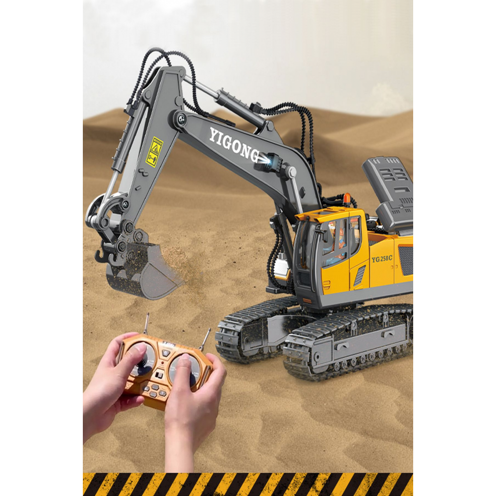 Işıklı Sesli Full Fonksiyon Metal Hareketli Kepçe 2.4ghz Uzaktan Kumandalı 680° Rotasyon Excavator