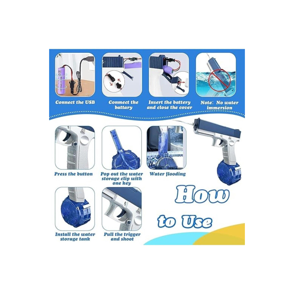 Elektrikli Otomatik Atış Yapan Su Tabancası 10 Metre Menzilli 500 Ml. Depolu 20 Cm.