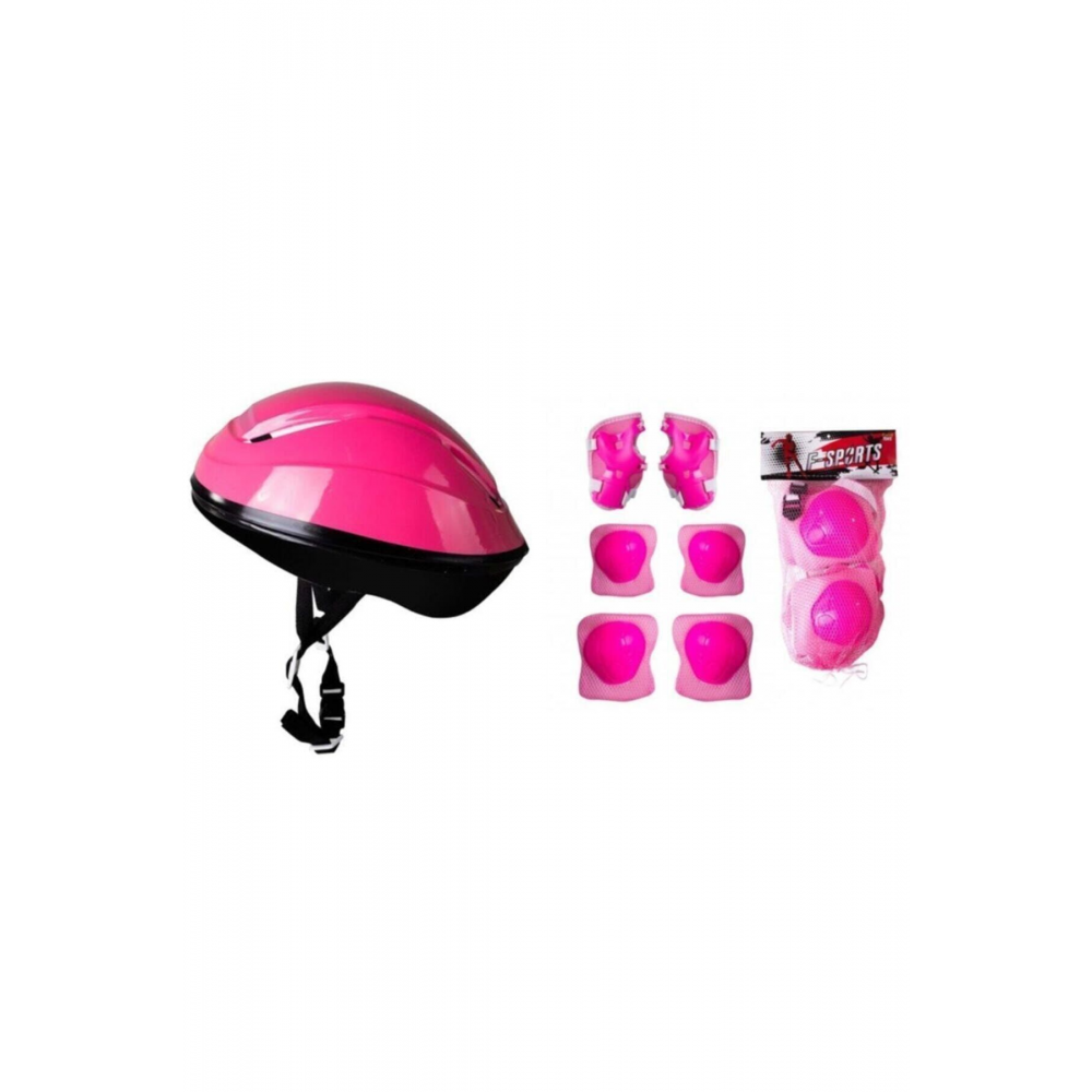 Unisex Pembe Kask Dizlik Dirseklik Koruyucu Set