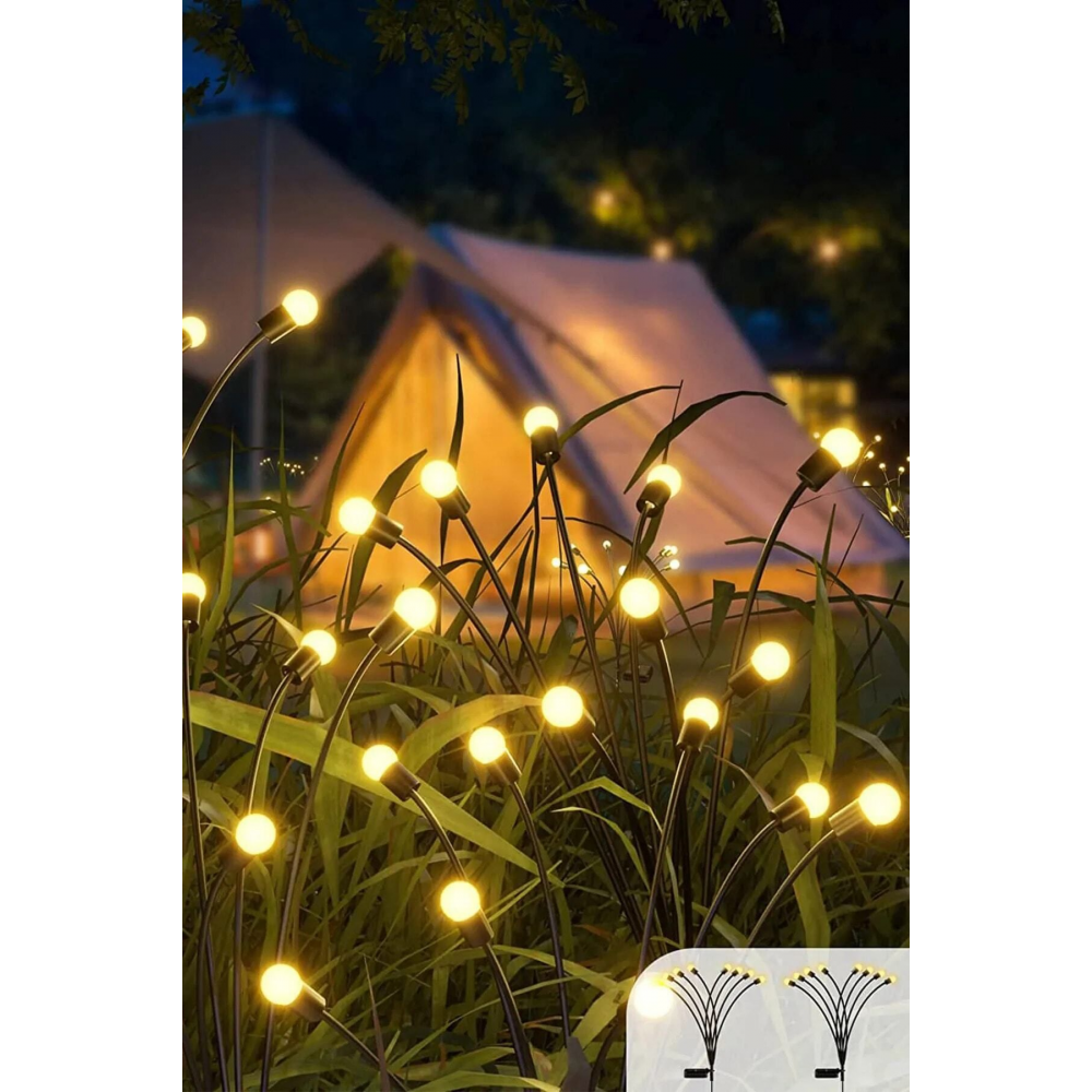 2 Adet 6 Led'li Güneş Enerjili Ateş Böceği Çiçek Lamba 12adet Led Işık