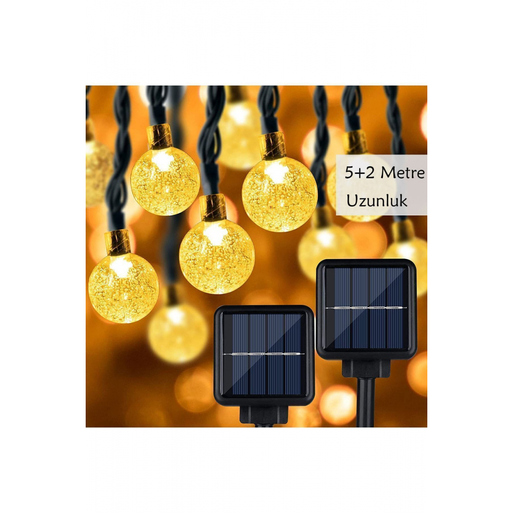 50 Led 7 Metre Sarı Güneş Enerjili Led Işık Solar Bahçe Teras Balkon Ağaç Lambası Aydınlatması