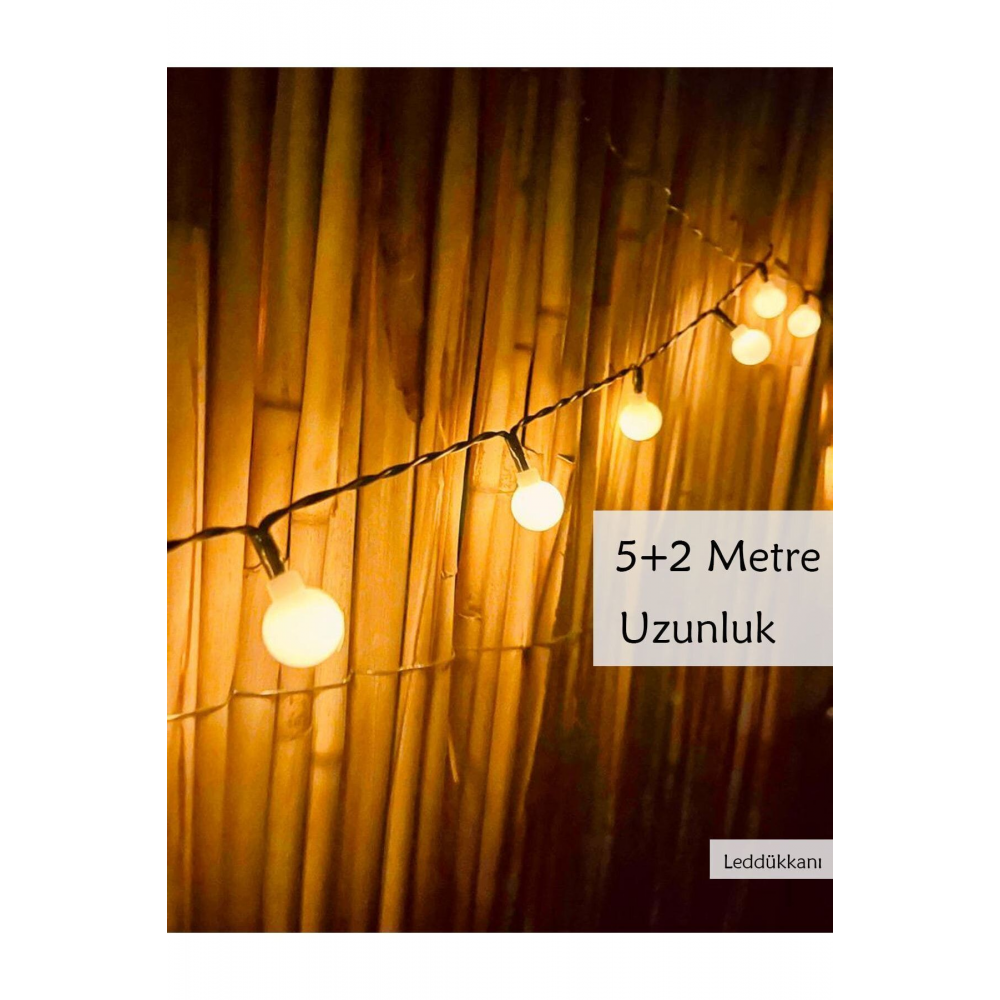 50 Led 7 Metre Sarı Opak Solar Led Işık Güneş Enerjili Bahçe Teras Balkon Ağaç Lambası Aydınlatması