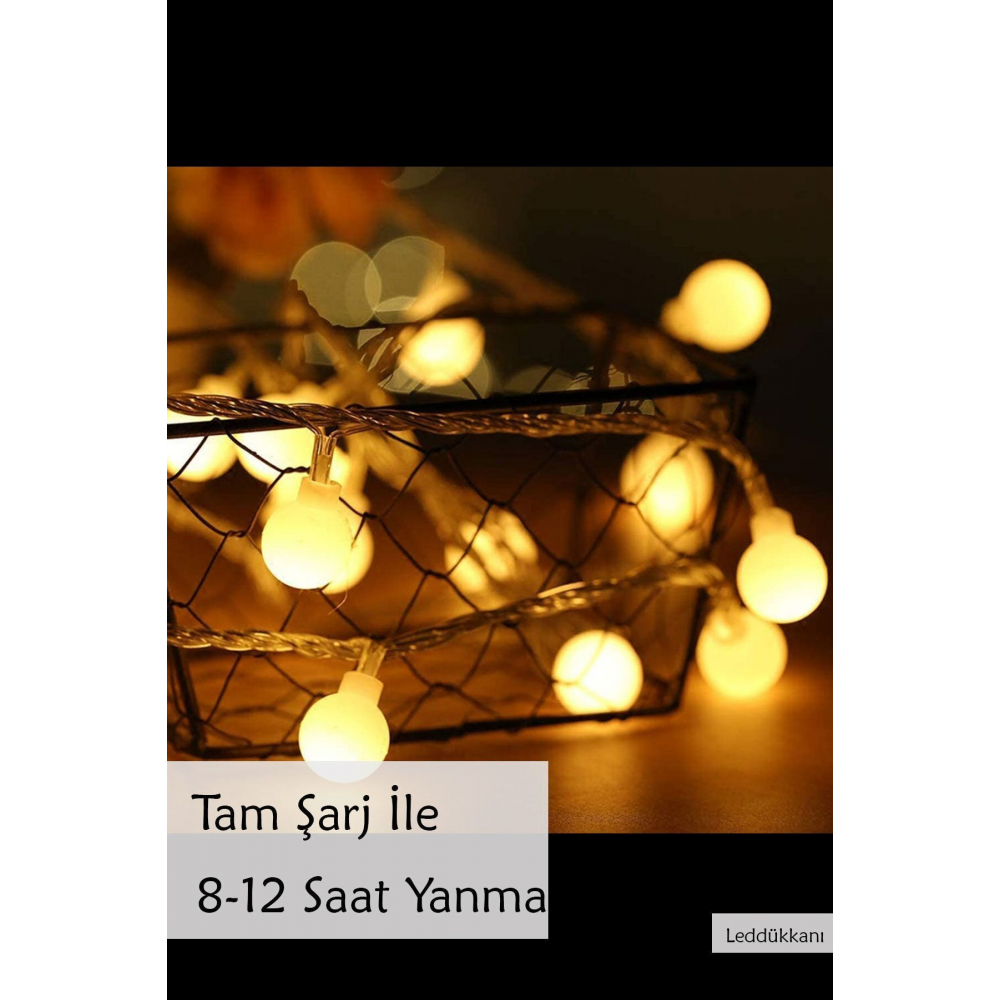 50 Led 7 Metre Sarı Opak Solar Led Işık Güneş Enerjili Bahçe Teras Balkon Ağaç Lambası Aydınlatması