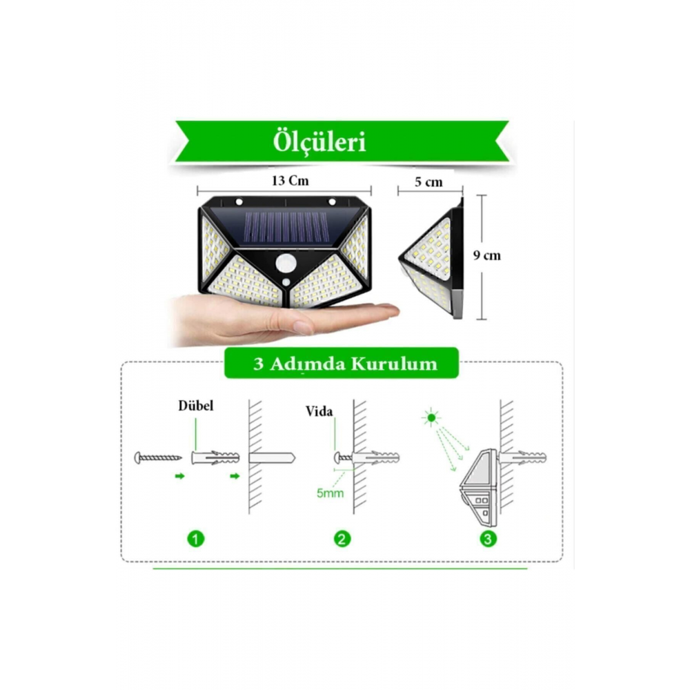Güneş Enerjili Bahçe Lambası 100 Led 4lü Paket Bahçe Aplik Bahçe Lambası Bahçe Aydınlatma