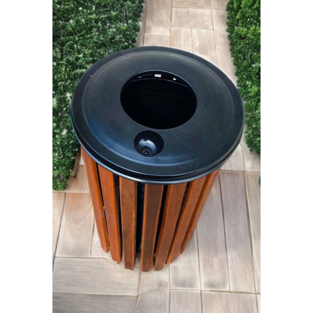 Kapaklı Ahşap Kaplamalı Dış Mekan Çöp Kovası