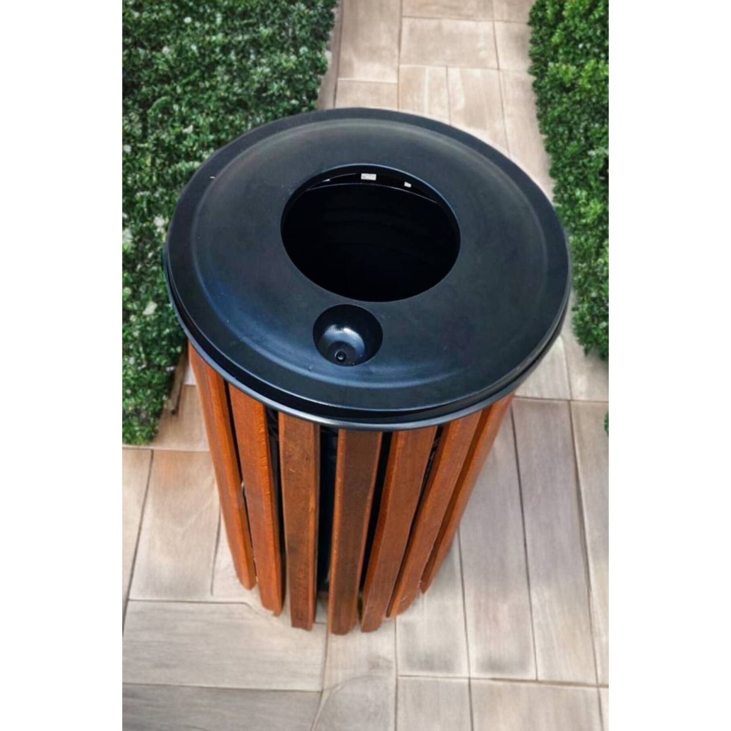 Kapaklı Ahşap Kaplamalı Dış Mekan Çöp Kovası