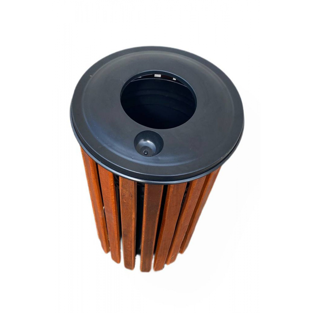 Kapaklı Ahşap Kaplamalı Dış Mekan Çöp Kovası