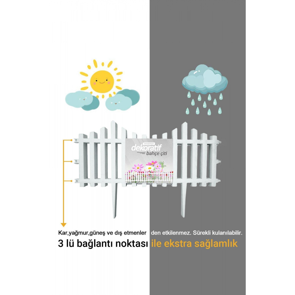 Dekoratif Bahçe Çiti Plastik Beyaz Çit 59 Cm Tek Peyzaj Çiti Çiçek Koruma Çiti
