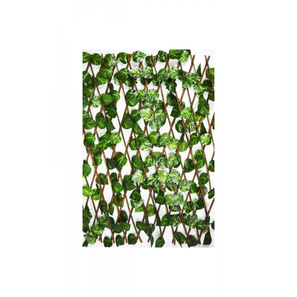 Yapay Sarmaşıklı Çit, Açılır Kapanır Ahşap Çit, Dekoratif Bahçe Çiti 120 Cm X 2,50mt'e Uzatılabilir