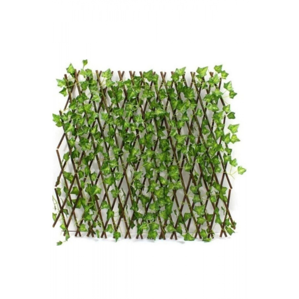Yapay Sarmaşıklı Çit, Açılır Kapanır Ahşap Çit, Dekoratif Bahçe Çiti 120 Cm X 2,50mt'e Uzatılabilir