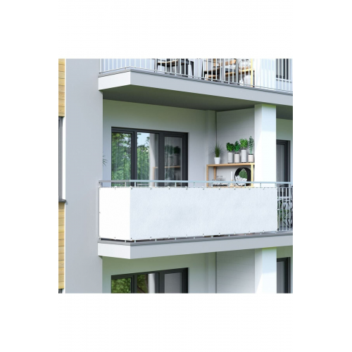 5 mt X 65 cm Beyaz Renk Balkon Demiri Brandası Gölgelik Çadırı Su Geçirmez