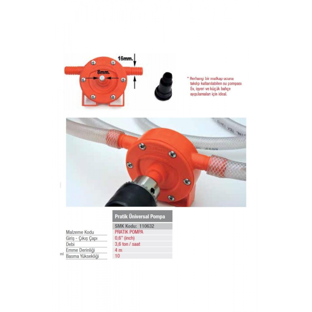 Matkapla Çalışan Üniversal Su veya Yağ Pompası İtalyan Artı-Tec