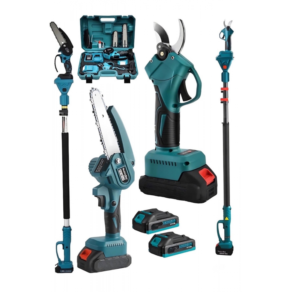 988 Vf 20 Ah 10 Pilli 2 Akülü Şarjlı Ağaç Dal Kesme Budama Makası Testere 2 Makina Teleskopik Uyumlu