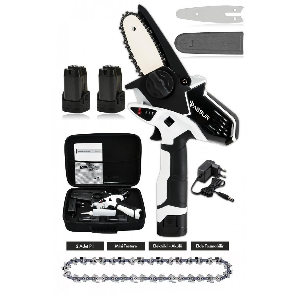 Şarjlı El Testeresi Ağaç Kesme Dal Budama Akülü Bıçkı Çantalı Asr753-beyaz001
