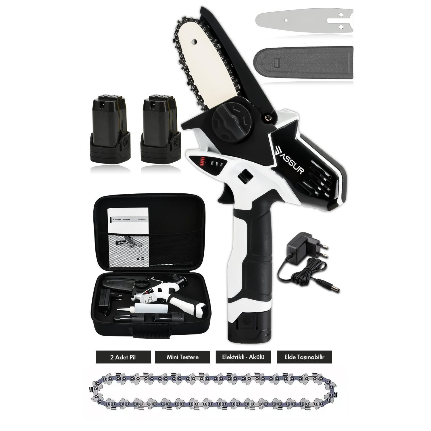 Şarjlı El Testeresi Ağaç Kesme Dal Budama Akülü Bıçkı Çantalı Asr753-beyaz001