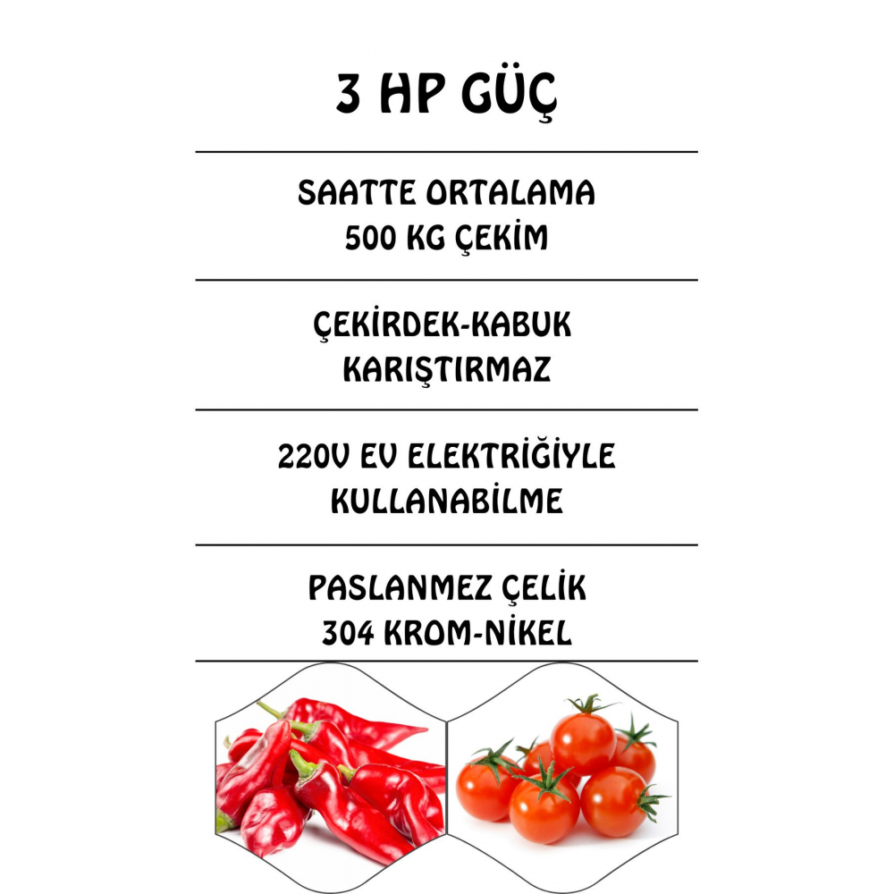 Yeşil SM500 220w 3 hp 500kg/s Salça Makinası