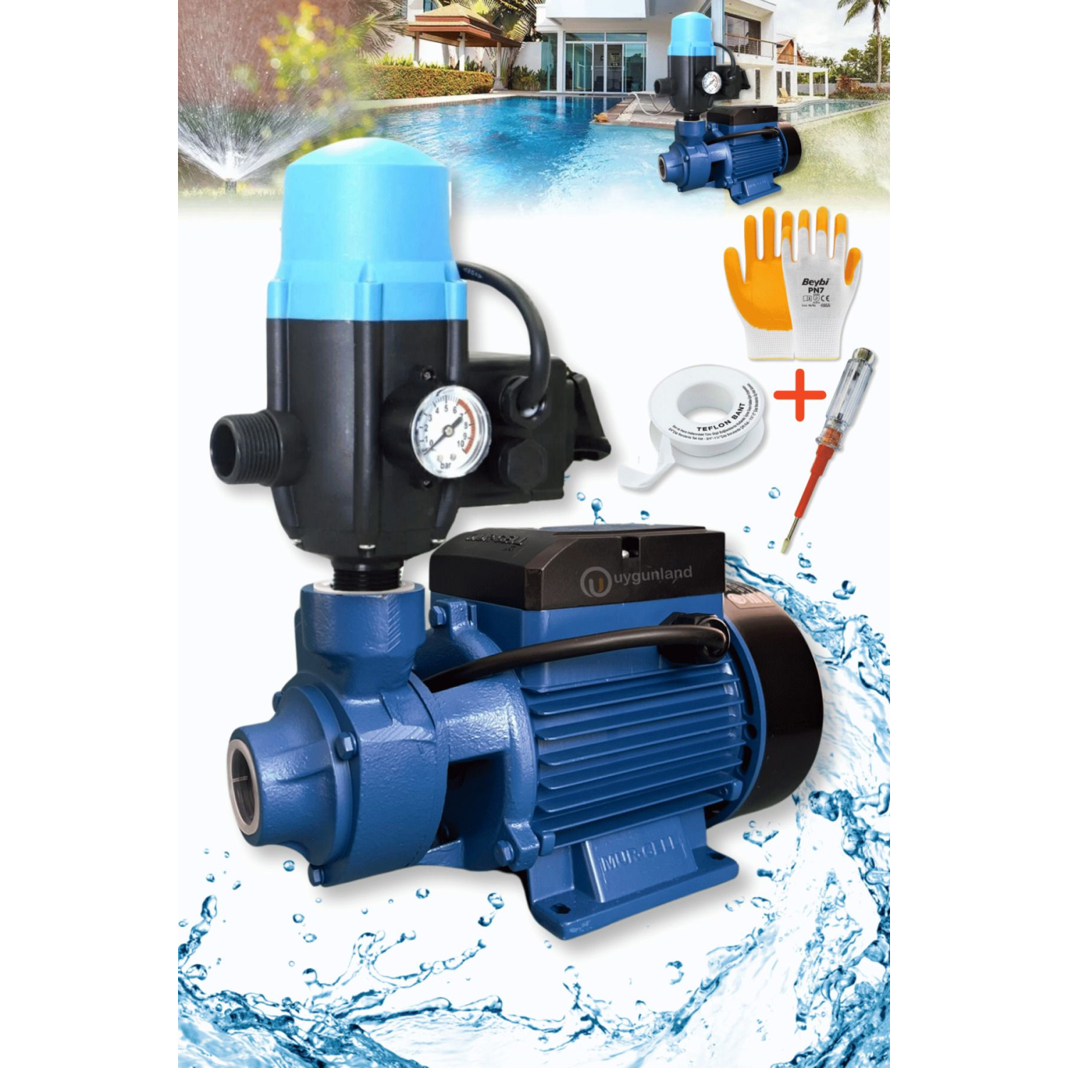 Yüksek Kalite Paket Hidrofor Otomatik Su Pompası 0.5 Hp 1 Inç Hidrofor Set Pompa 2 Kat 2 Daire