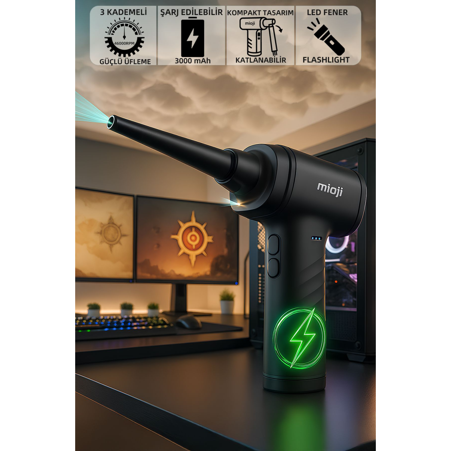 Mio Ad72 3000mah 46000rpm 3 Kademeli Taşınabilir Güçlü Hava Üfleme Ve Vakum Cihazı