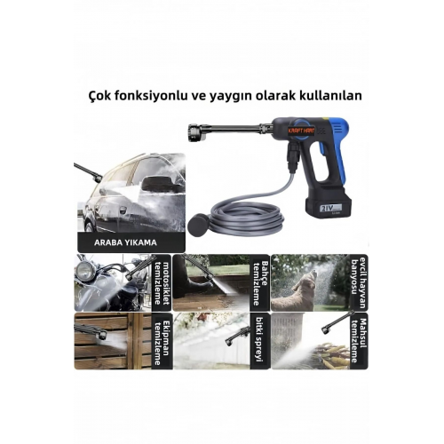 En Yeni Çift Akü Şarjlı Yüksek Basınçlı Oto Araba Bahçe Yıkama Ve Temizleme Tabancası Makinesi Mavı