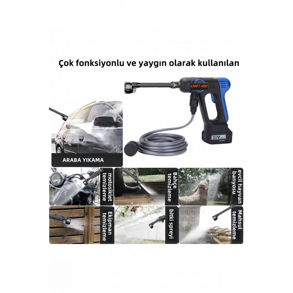 Enyeni Çift Akülü Şarjlı Yüksek Basınçlı Oto Araba Bahçe Yıkama Ve Temizleme Tabancası Makinesi Mavı