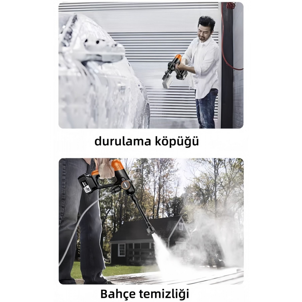 Enyeni Çift Akülü Şarjlı Yüksek Basınçlı Oto Araba Bahçe Yıkama Ve Temizleme Tabancası Makinesi Mavı
