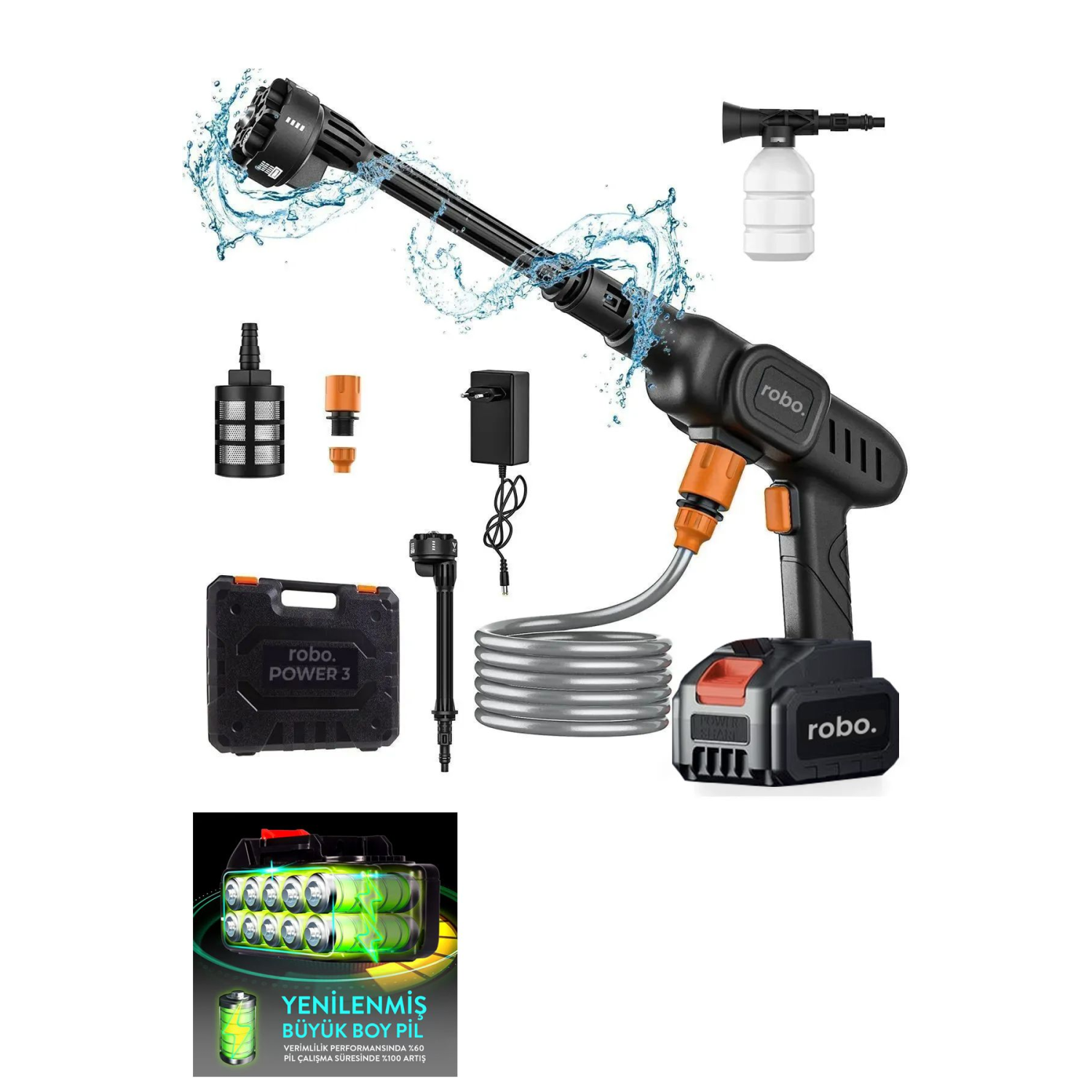 Şarjlı Ve Yüksek Basınçlı Oto Yıkama Ve Sulama Tabancası