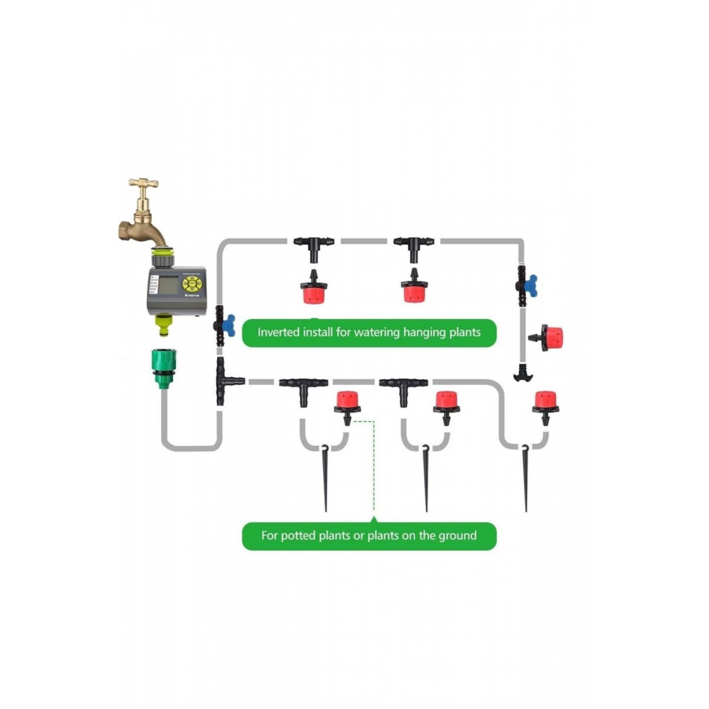 Verve Elektronik Bahçe Sulama Sistemi 20 Metre Damlalama Sulama Sistemi Ve Ekleme Parçalı Set