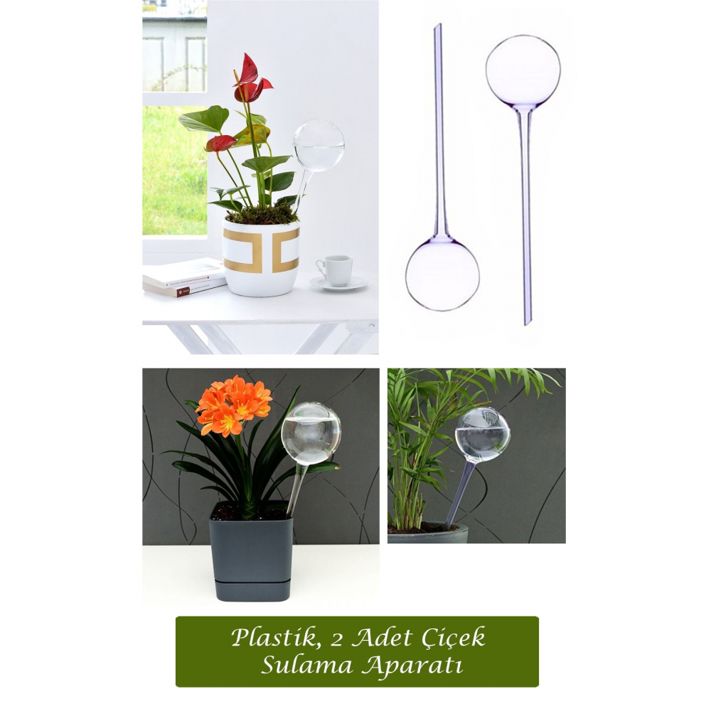 Plastik, 2 Adet Çiçek Bitki Sulama Saksı Suluğu Aparatı Otomatik Ve Kontrollü Sulama