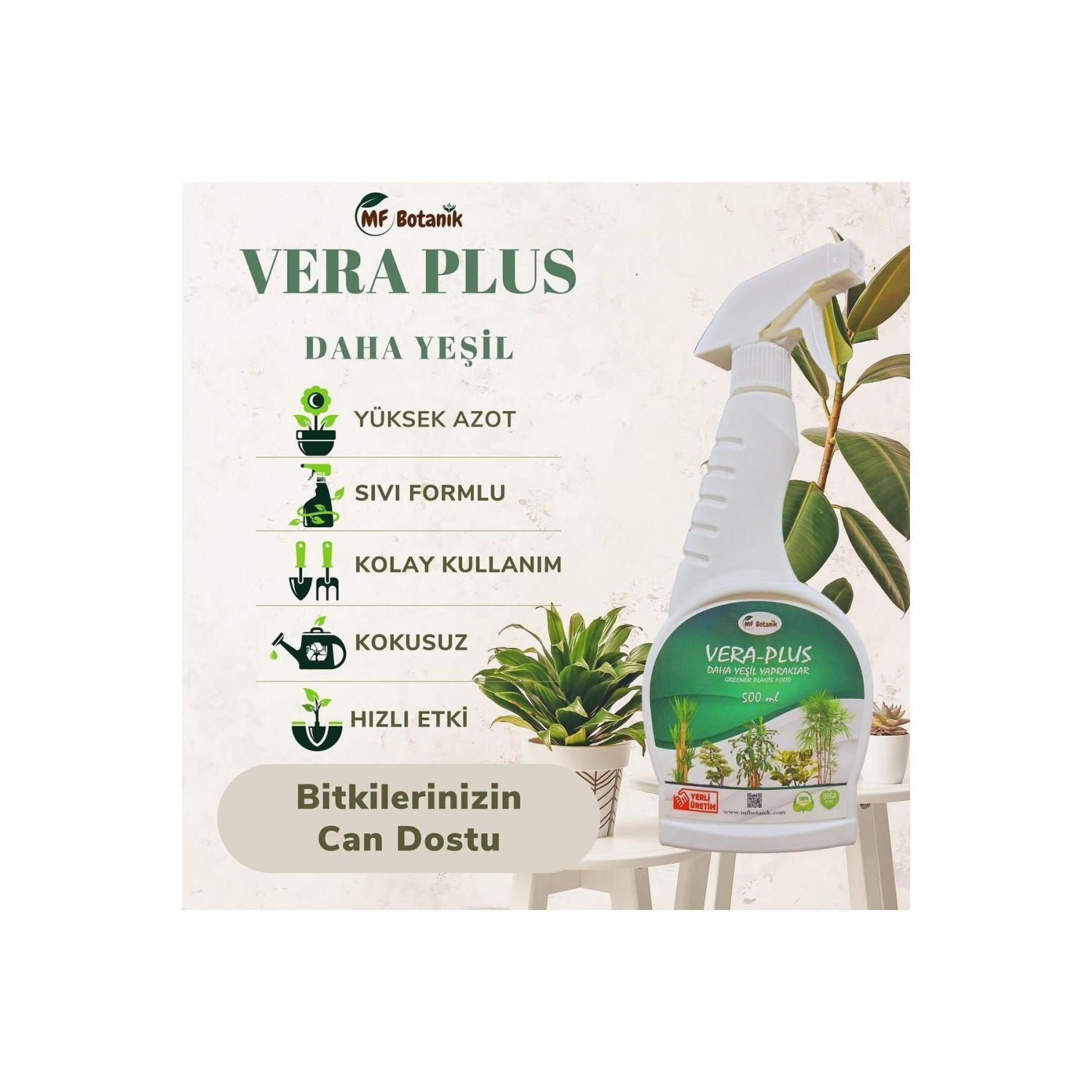 Vera-plus Daha Yeşil Yapraklar Için Özel Sprey Sıvı Bitki Besini 500 ml