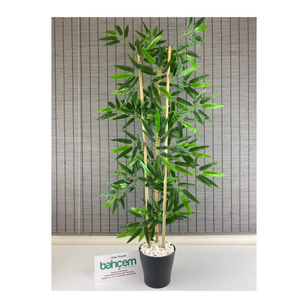 Yapay Yoğun Yapraklı Dekoratif Bambu Ağacı 3 Gövde 110cm %100 Orjinal Bambudur