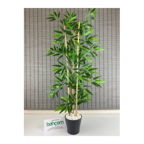 Yapay Yoğun Yapraklı Dekoratif Bambu Ağacı 3 Gövde 110cm %100 Orjinal Bambudur