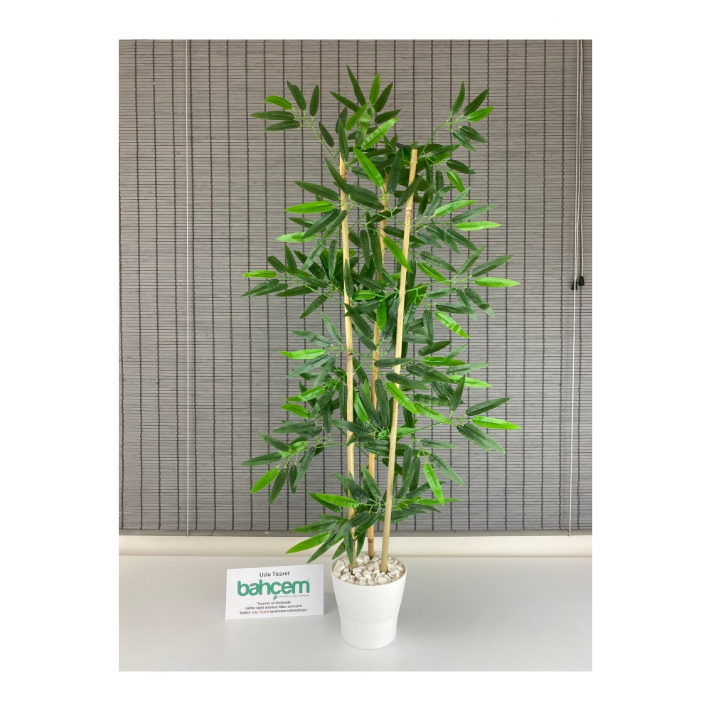 Yapay Yoğun Yapraklı Dekoratif Bambu Ağacı 3 Gövde 110cm %100 Orjinal Bambudur