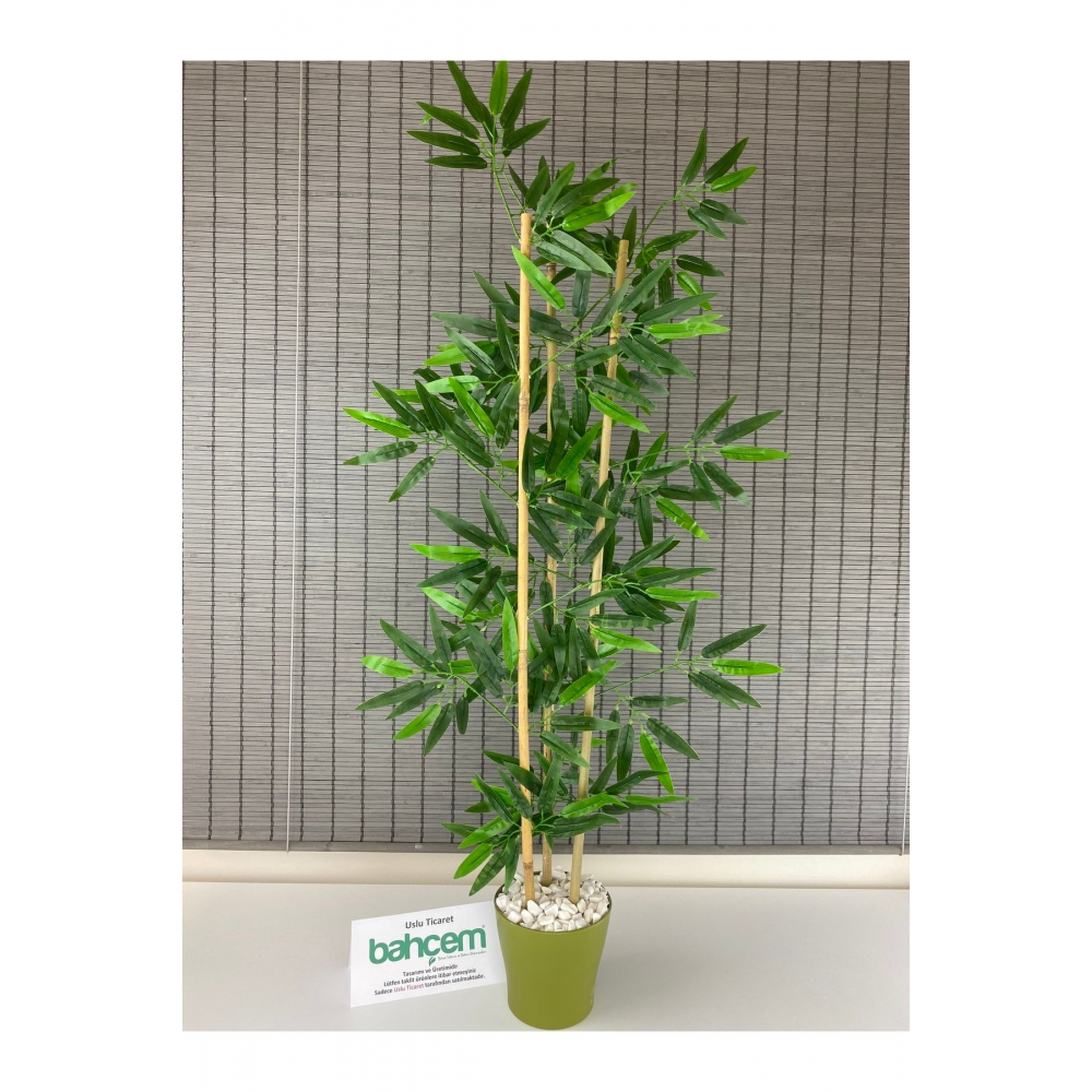 Yapay Yoğun Yapraklı Dekoratif Bambu Ağacı 3 Gövde 110cm %100 Orjinal Bambudur