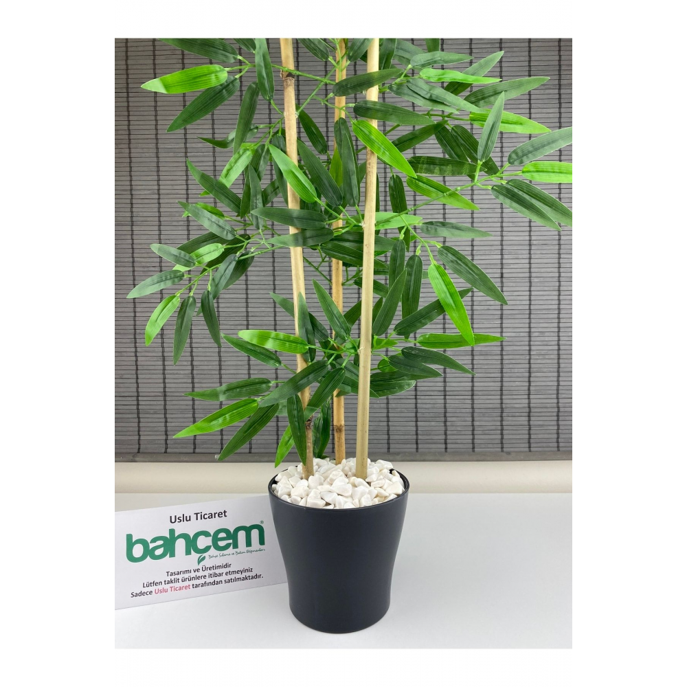 Yapay Yoğun Yapraklı Dekoratif Bambu Ağacı 3 Gövde 110cm %100 Orjinal Bambudur