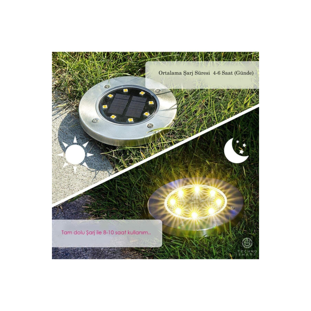 4 Adet Solar Güneş Enerjili 8 Ledli Kazıklı Çim Zemin Bahçe Aydınlatma 3 W Gün Işığı