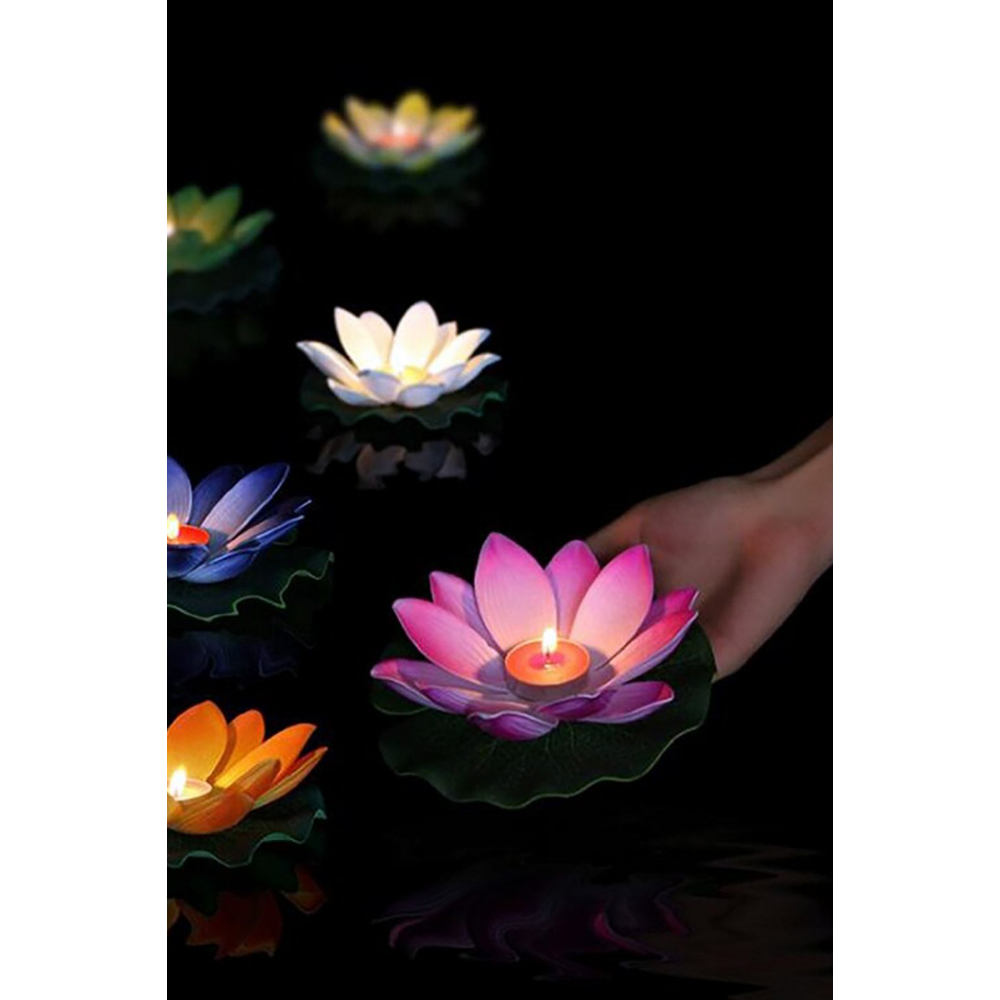 Nilüfer Çiçek Su Feneri T-ligth Mum Su Üzerinde Duran 18 Yaprak 8 Saat Yanan 16 X 16 cm