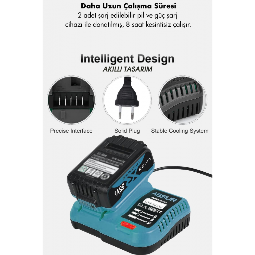 2'li Süper Set Çift Akülü Teleskopik Kollu Bağ Makası ve Budama Testeresi Makinesi Mavi